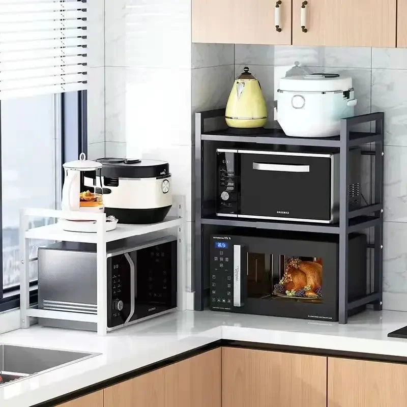 Estante de cocina retráctil grueso de acero al carbono, estante para microondas, estante para horno, olla arrocera, almacenamiento para el hogar de doble capa