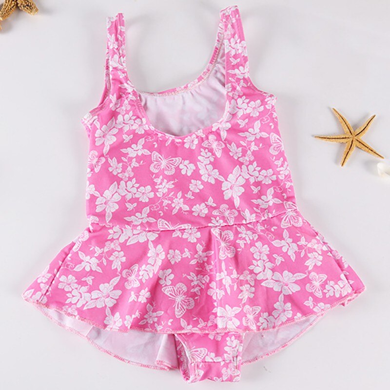 One Piece Colorful Girls Swimsuit Floral Print Swimwear Dress Sunsuit Summer Beachwear Outfit /