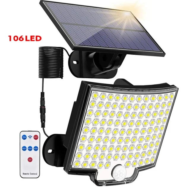 Lámpara Solar dividida de 106LED, 3 modos de iluminación, decoración exterior, luz Solar de pared, Sensor de movimiento PIR, impermeable, jardín, garaje