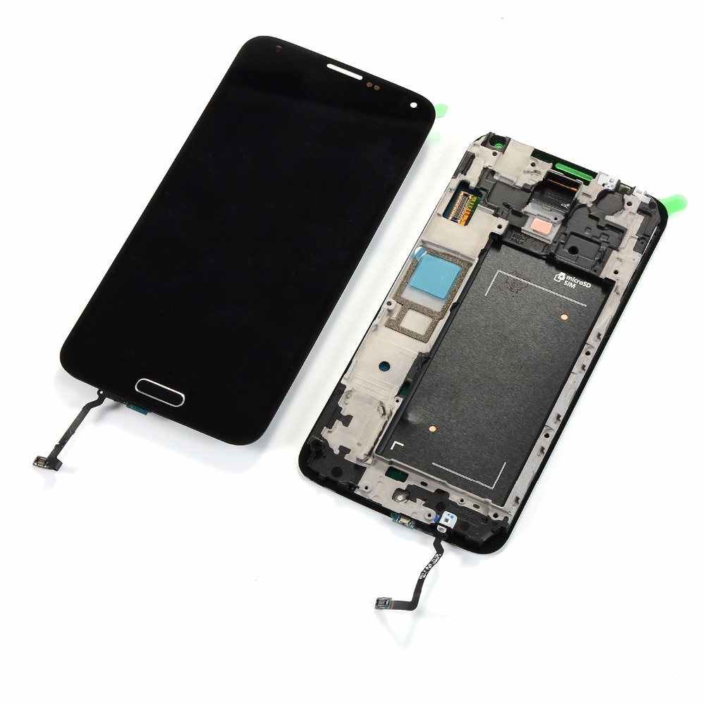 Voor Samsung Galaxy S5 i9600 G900F G900T G900P G900A Lcd-scherm Touch Screen + Behuizing Voorkant Frame + Home Knop