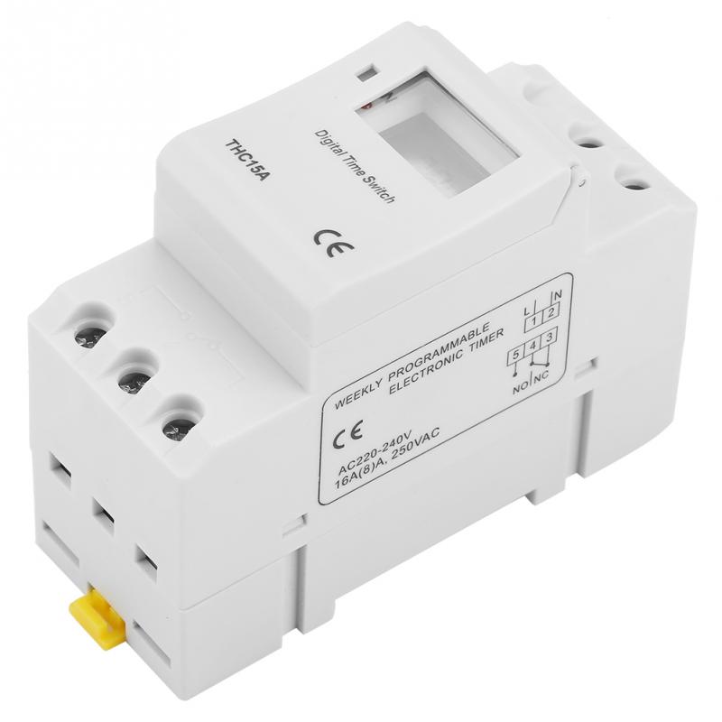 7 Days Programmable Digital Timer Switch Relay Control THC15A 220-240VAC 16A Electronic Weekly Din Rail Mount Timer Switch
