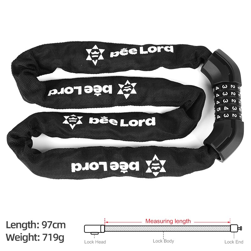 BEELORD Bike Chain Lock High Security Reflective Heavy Duty Anti Theft with Keys Bicycle Lock for Electric Scooter Motorcycle: 706-97cm