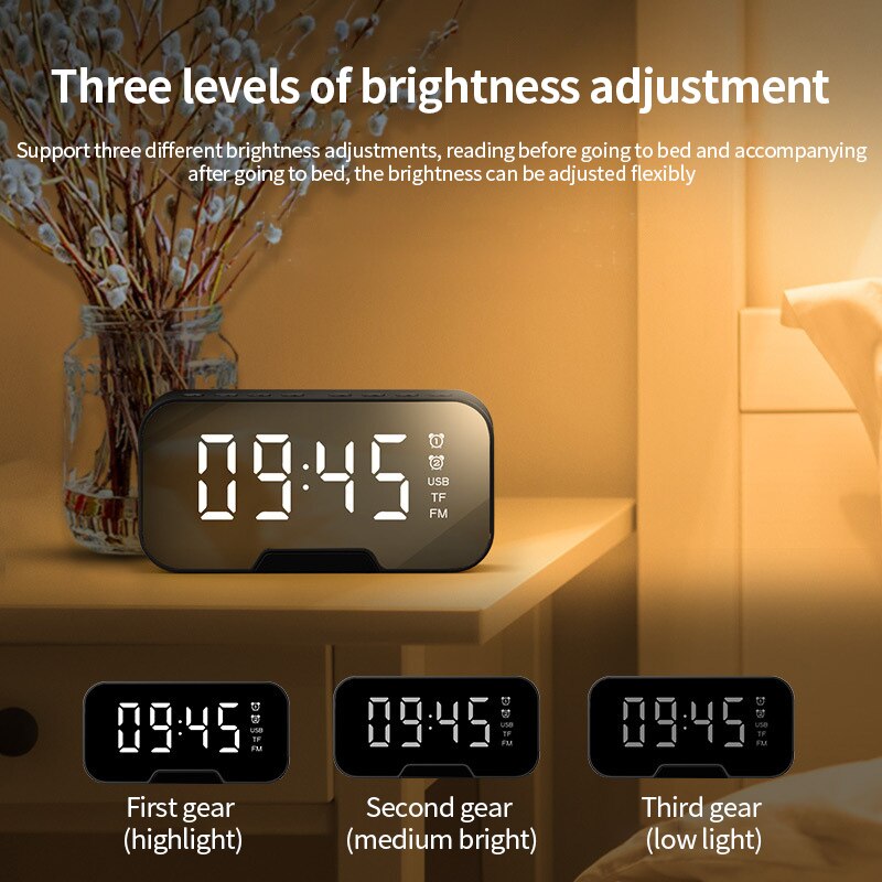 Multifunction Digital Clock Bluetooth Speaker With FM Radio Wireless Subwoofer Music Player Dual Alarm Clock LED Mirror Clocks