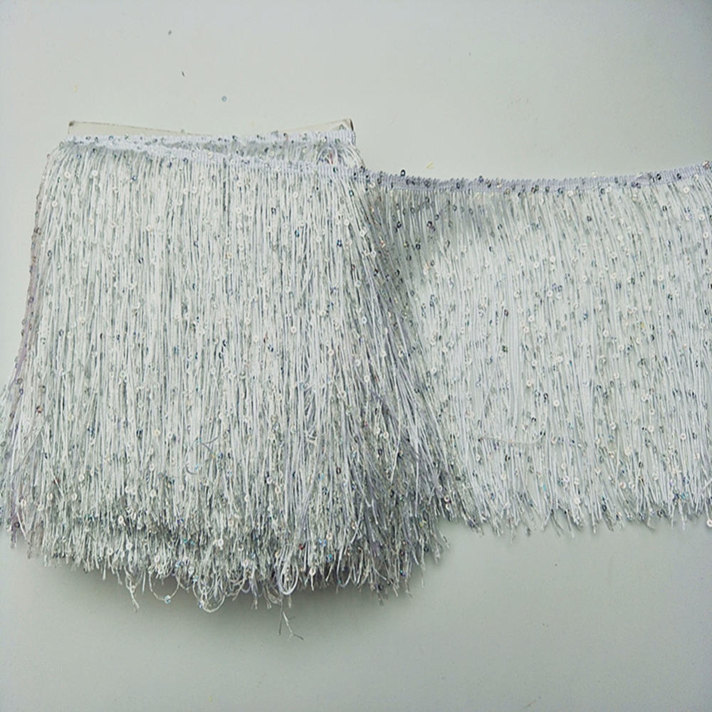 Borlas de lentejuelas/accesorios de pendientes/borlas de seda/accesorios de joyería, materiales de ropa DIY, 20cm/8 pulgadas de ancho, 10 yardas,
