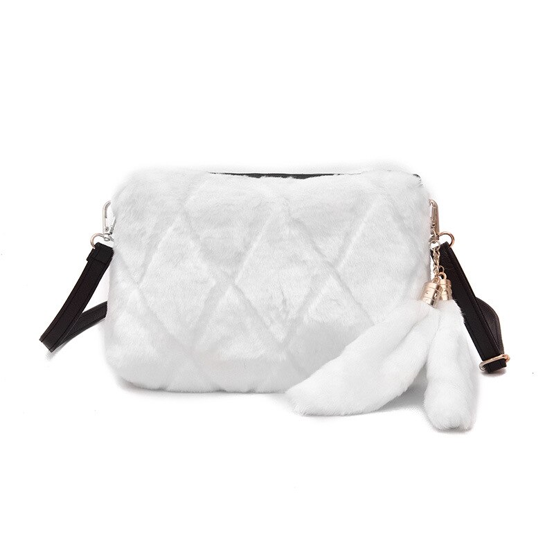 Weiche Warme Pelz Tasche Schulter Tasche Weibliche Leopard Weiblichen Beutel Große Plüsch Winter Handtasche Winter Umhängetasche: White