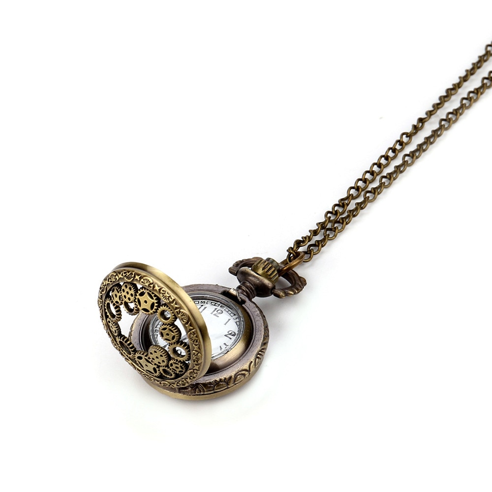 Vintage Steampunk Retro Bronze Pocket Watch Quartz Pendant Necklace Watch Clock Relogio De Bolso #4O23