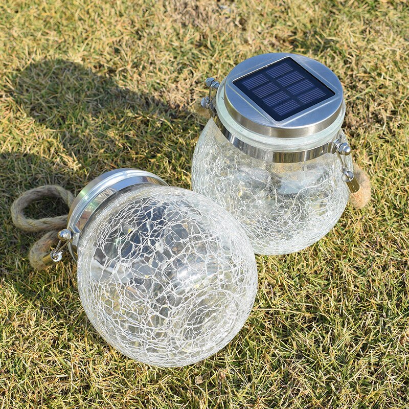 Sol led lampe sprekk hengende lys ball glass krukke lys utendørs hage dekorasjon tre lys kobbertråd lys julelys