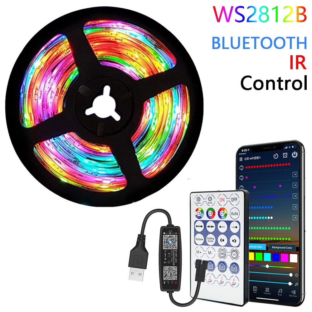 WS2812B Led Strip Verlichting Rgbic Bluetooth 1M-30M Usb Individueel Adresseerbare Smart Flexibele Tape Diode Voor Tv computer Backlight: Bluetooth IR Control / 30M