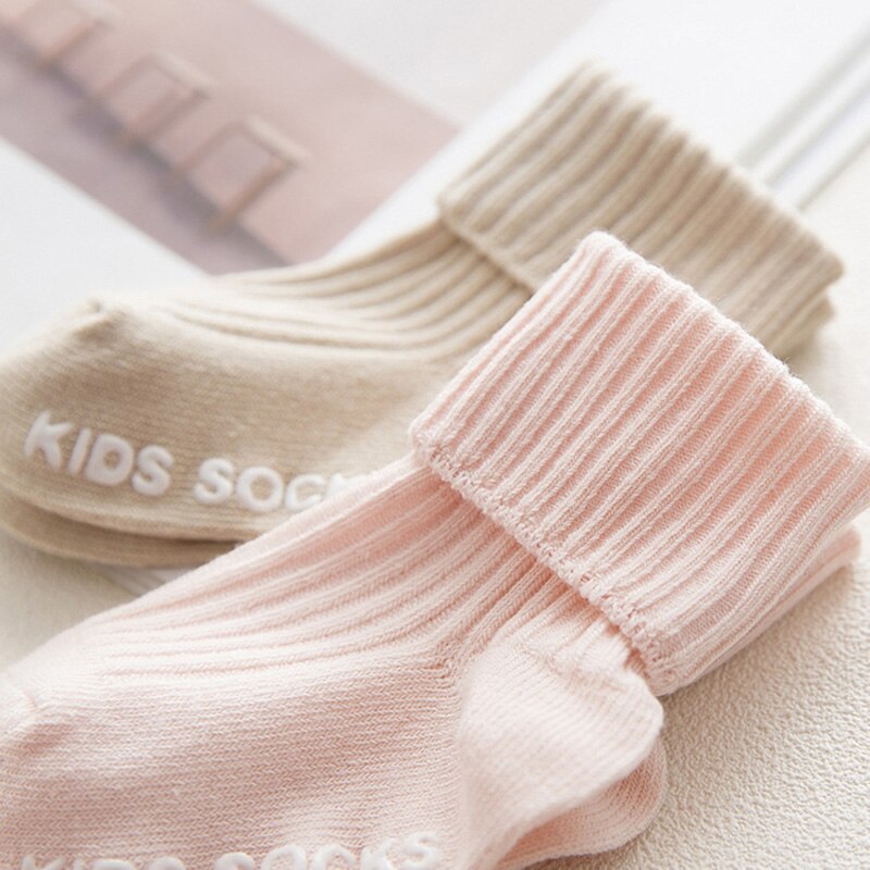 Einfarbig Baumwolle Gestrickte Baby Socken Kinder Mädchen Jungen Winter Socken Kleinkind Socken Mit Gummi Sohle Boden Socken