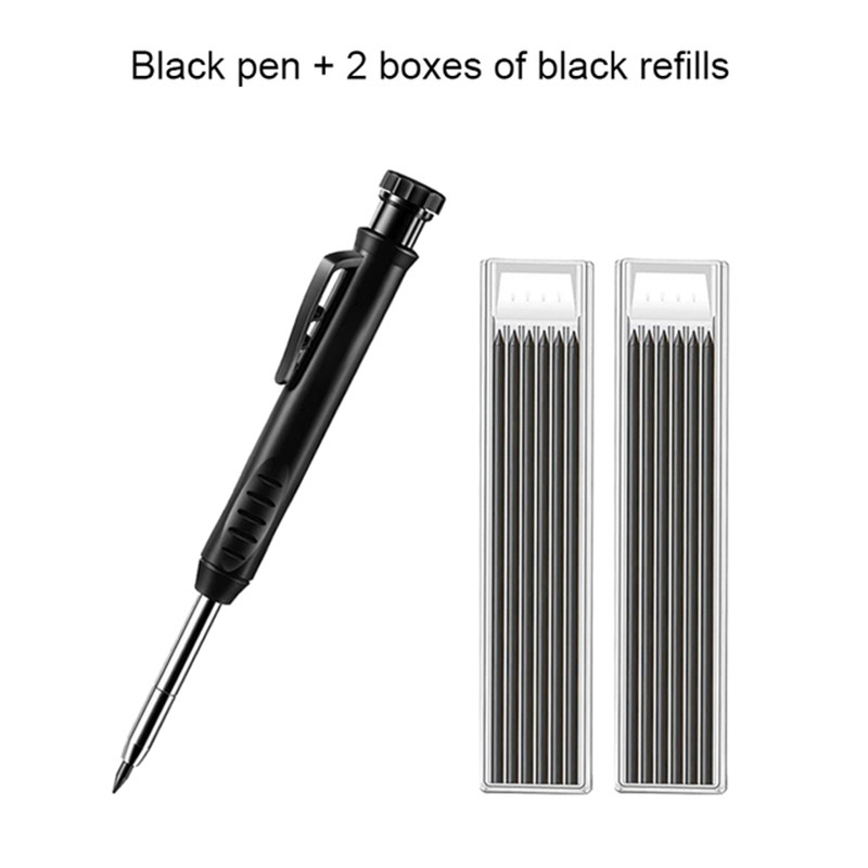 Solid Carpenter Pencil Set Built-in Sharpener with 6 Refill Leads Mechanical Pencil Marking Tool Kit for Woodworking Architect: WHITE