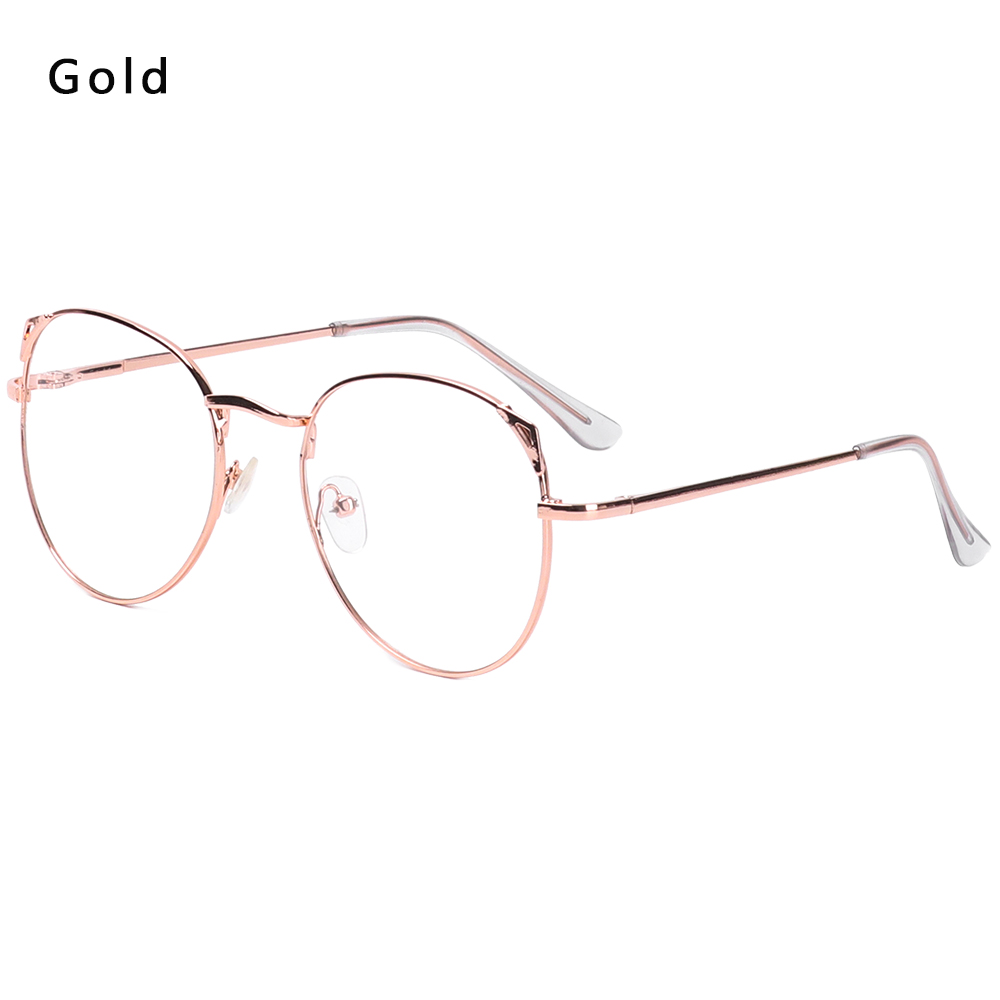 Vintage runde metal læsebriller klare linse briller dejlige kat øre overdimensionerede flade nærsynethed optiske briller briller: Guld