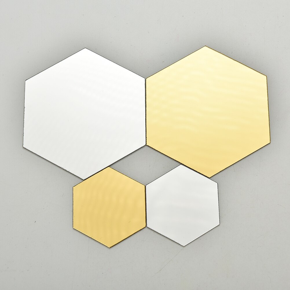 12 stuks/partij 3d spiegel muurstickers hexagon diy huisdecoratie spiegel decoratie stickers kunst muurdecoratie stickers goud zilver