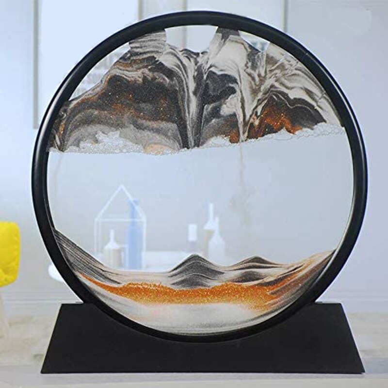 Moving Sand Art Picture Round Glass 3D Deep Sea Sandscape in Motion Display Flowing Sand Frame(7inch)