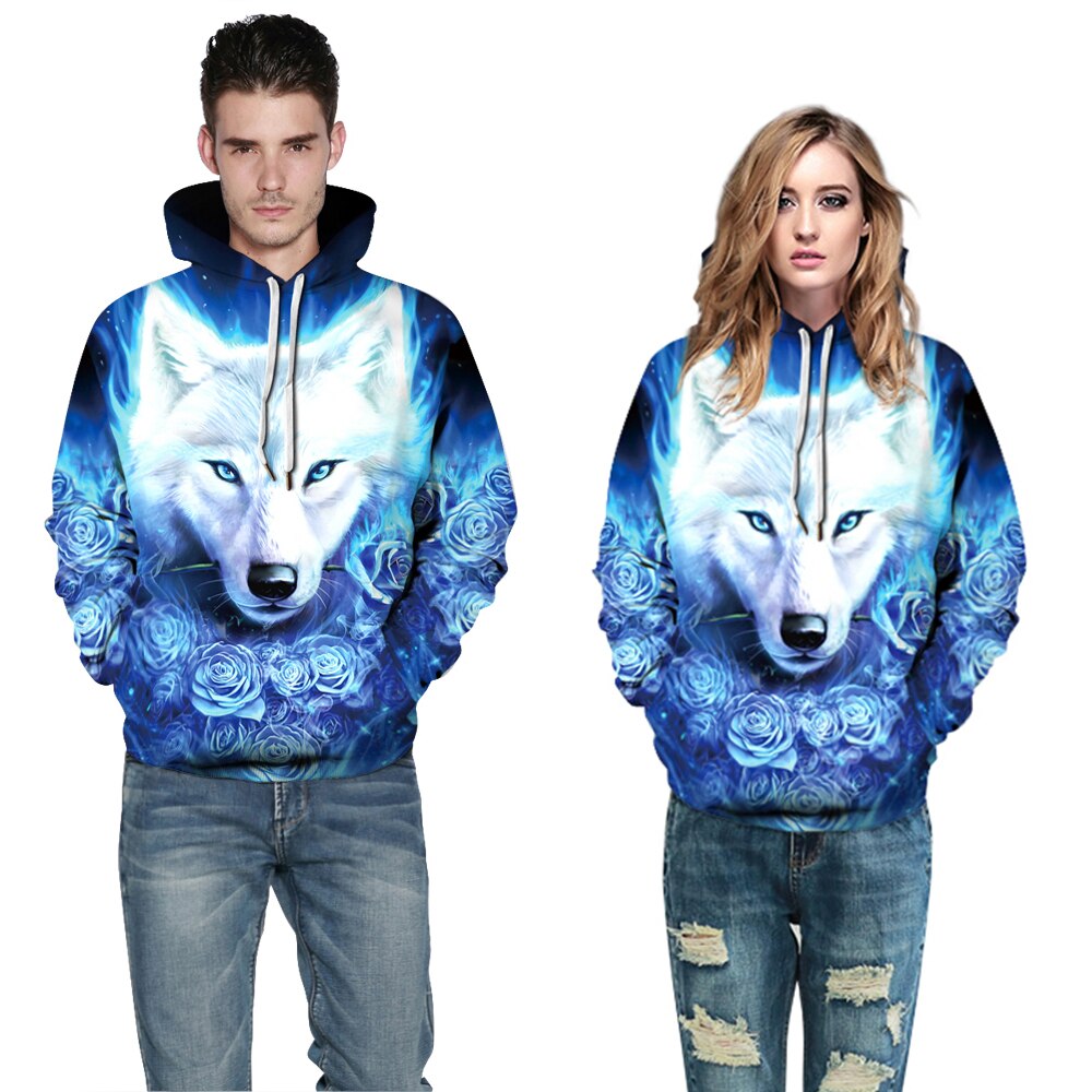 Vrouwen/mannen Athleisure Trui Losse Sport Hooded Hoodies Blauw Rose Wolf 3D Print Sweatshirt S-XXXL Hoody Herfst Winter trui