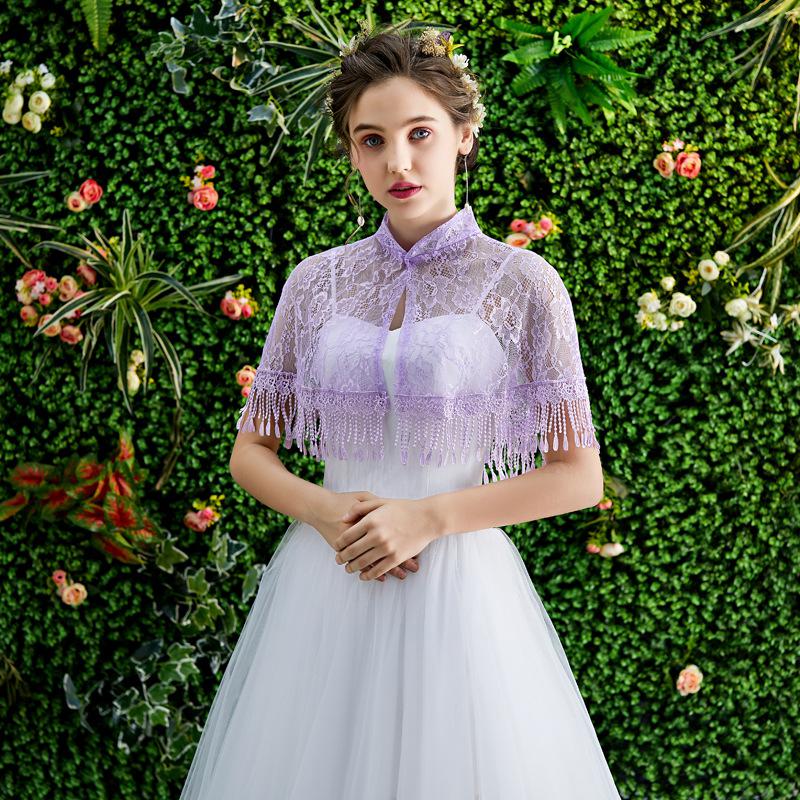 Zomer Vrouwen Bolero 11 Kleuren Kant Bruids Stola Wraps Vintage Kwasten Bruiloft Jas Sjaal Elegante Avond Jas Cape Mariage: Paars