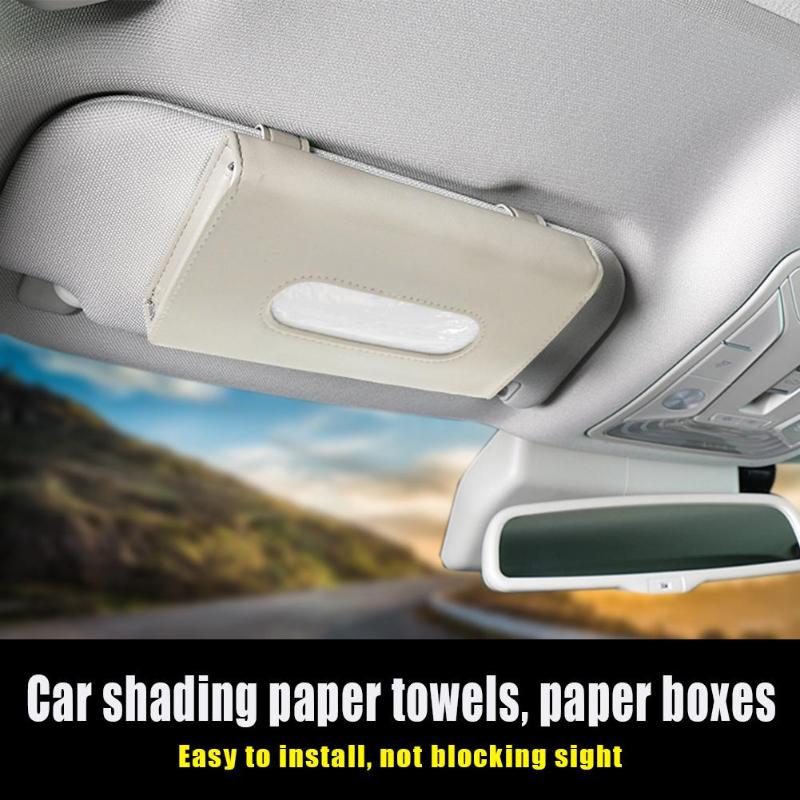 Auto Zonneklep Tissue Doos Houder Pu Lederen Papier Servet Cover Auto Styling Handig Apkin Lade