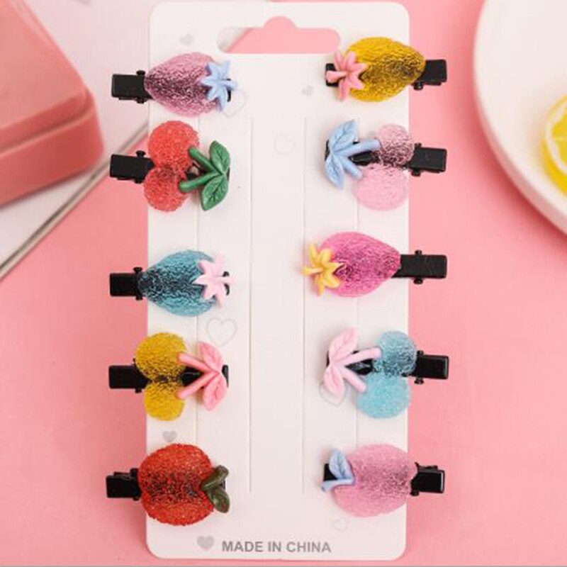 10 pz/impostato ragazze cartone animato frutta gelato forcine per bambini clip di capelli barrette dolci ornamento per capelli accessori per capelli di nuova moda