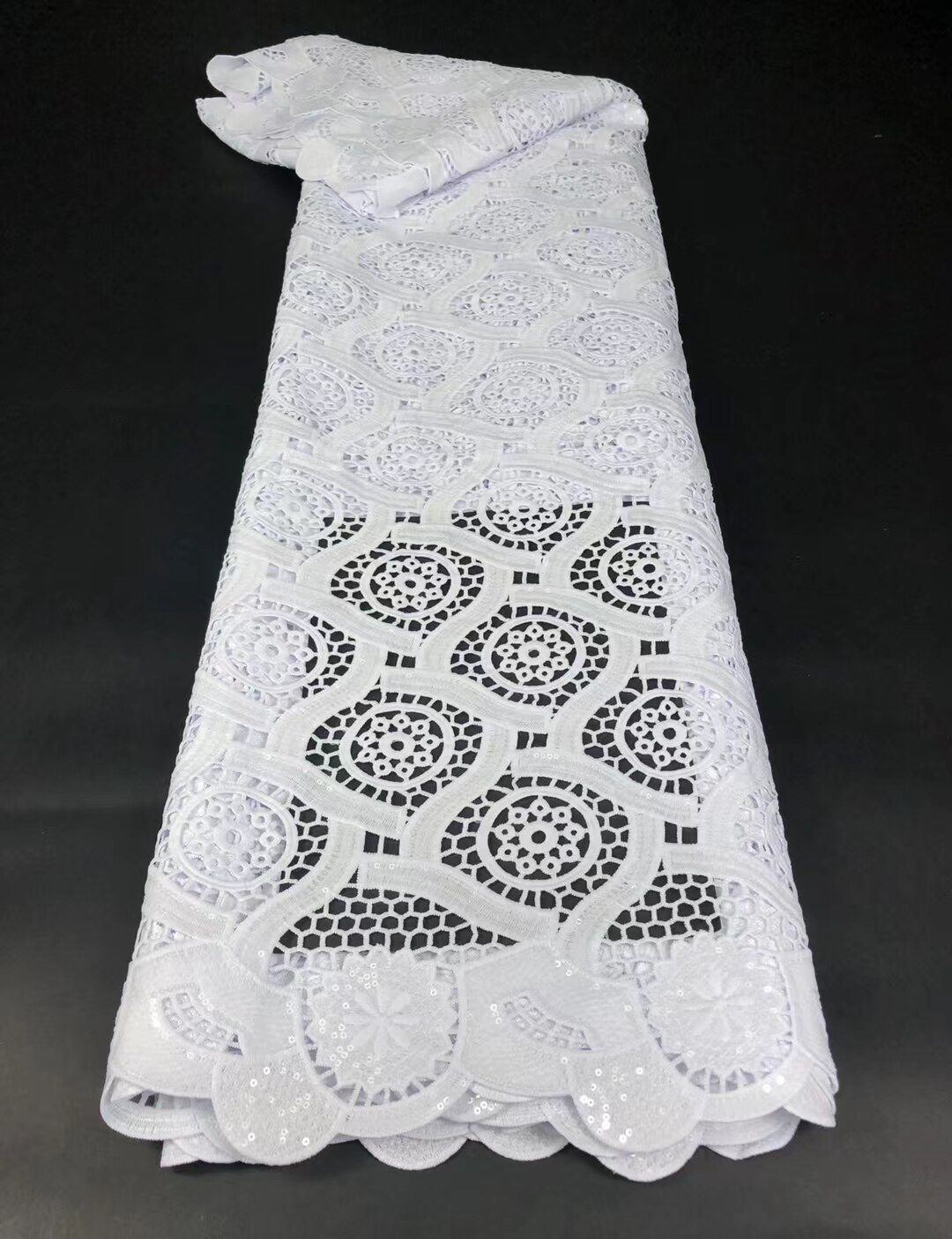 Tissu nigérian en dentelle Guipure blanche Pure, 5 Yards, de , avec paillettes, pour mariage, dernière collection: as picture1