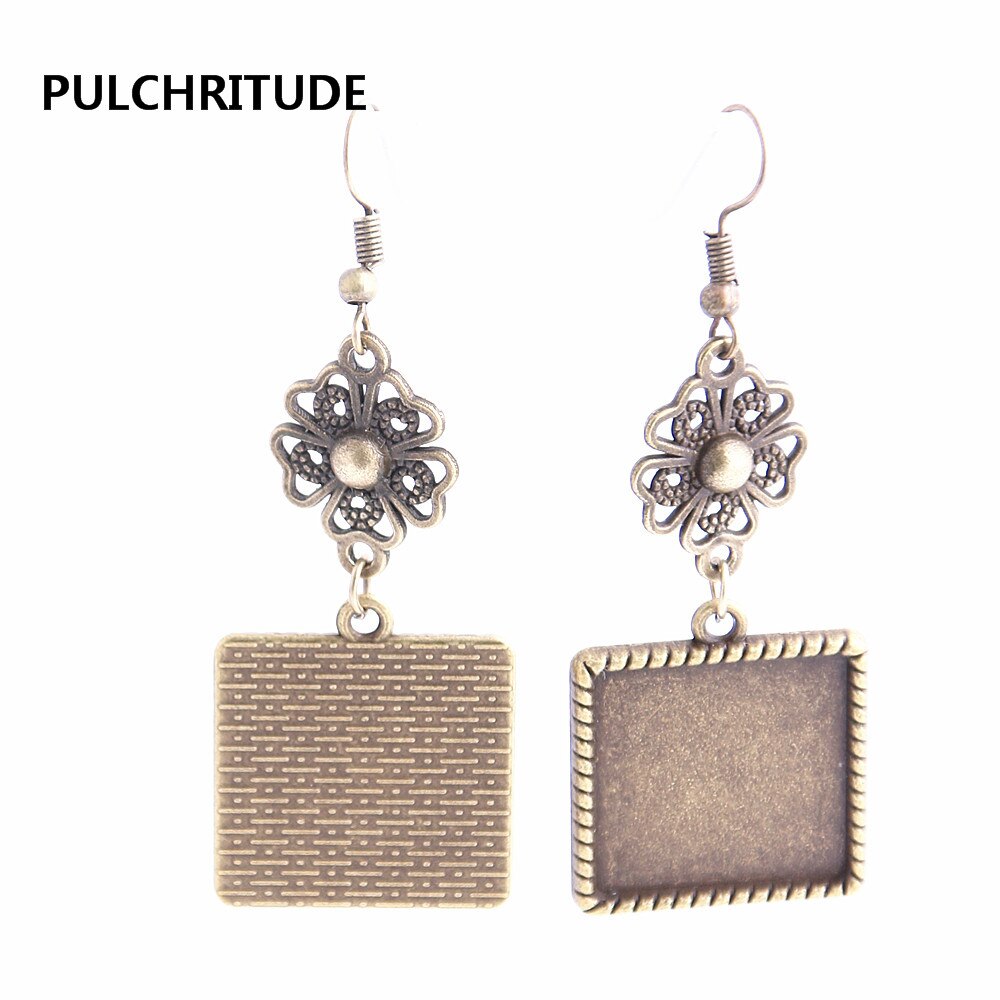 PULCHRITUDE 12pcs/lot Metal Alloy Zinc Flower Connector Fit Square 20mm Cabochon Set Pendant Earing Jewelry Making C0800