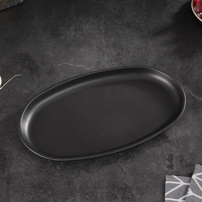 Plaque de cuisson ovale japonaise antiadhésive, plaque à pain et gâteau, four noir, support de casseroles à faire soi-même, en fer, remuer, support en bois