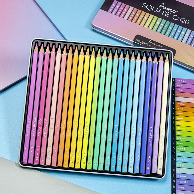 Marco 12/24/48 Colors Pastel Colored Pencils Oil Watercolor Drawing Pencil Set Macaron SQUARE Colored Pencils