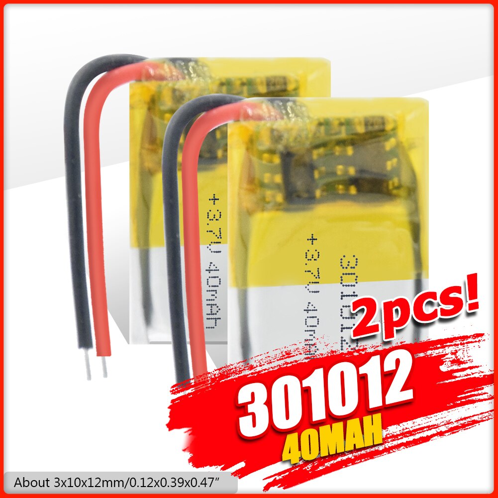 1/2/4PCS 3.7V 40mAh Li-ion Lipolymer Battery 301012 Lithium Polymer Battery For Bluetooth Headset Watch MP3 GPS Recording Pen: 2Pcs