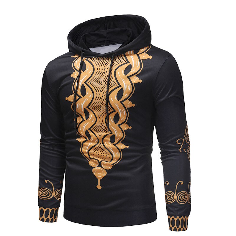 nouvelles robes africaines pour hommes imprimer riche Bazin longue sweat à capuche et manches longues hommes afrique hauts à la M-3XL Dashiki vêtements: Black / XXL