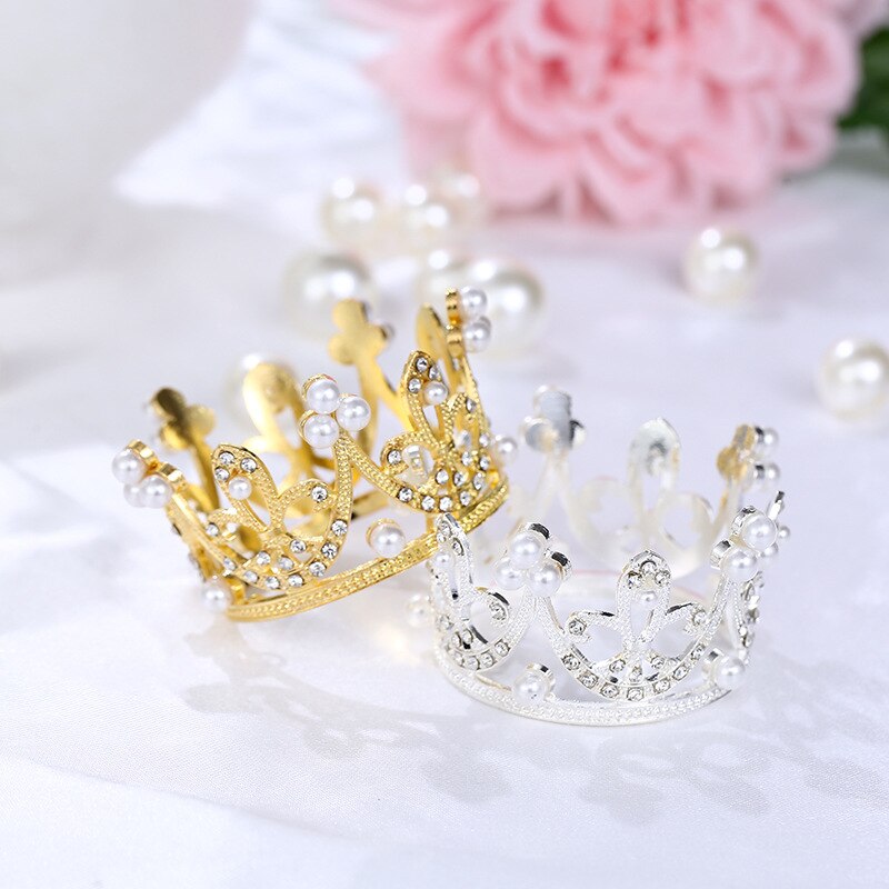 Mini Crown Cake Topper Metalen Parel Gelukkige Verjaardag Cake Toppers Wedding & Engagement Cake Decor Sweet 16 Party Decoraties