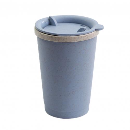 Travel Mug Leakproof Double-wall Insulation Wheat Fiber Straw Coffee Cup for Travel: Blue