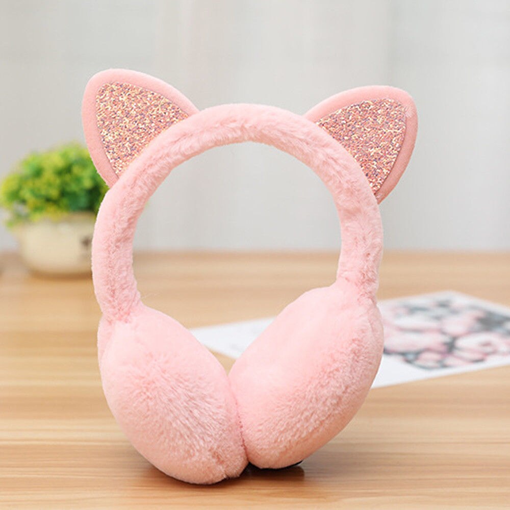 Cache-oreilles en fourrure à paillettes pour femme et fille, couvre-oreilles en peluche, doux et mignon, offre spéciale: Pink