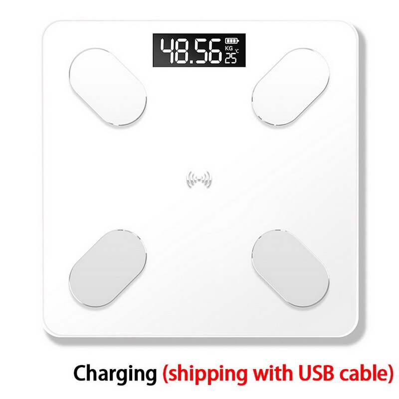 Usb Charge Bluetooth Scales Bathroom Scale Smart Backlit Display Body Weight Body Fat Water Muscle BMI: white