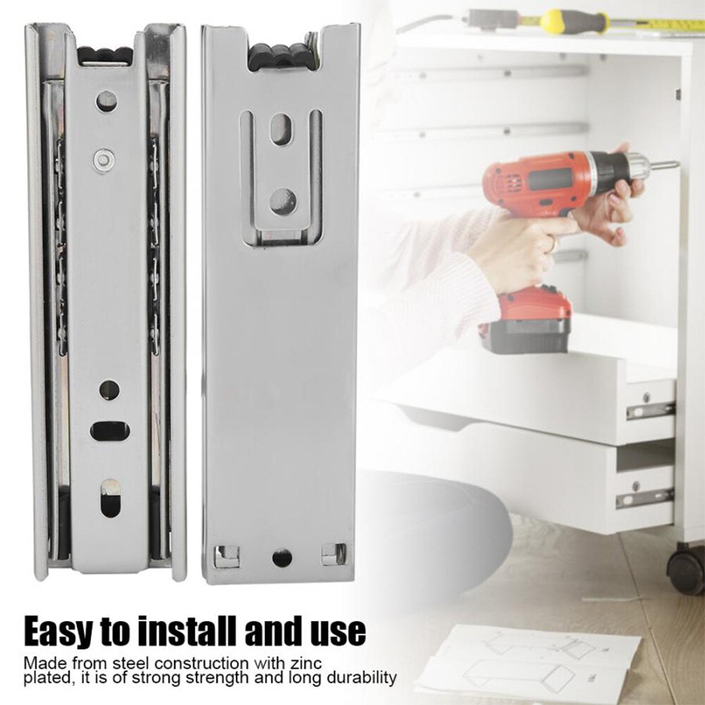 2pcs Drawer Slides Rail 45mm Width Cold-Rolled Mute Three Section Slide Mounted Load-Bearing Guide Rail Thickening