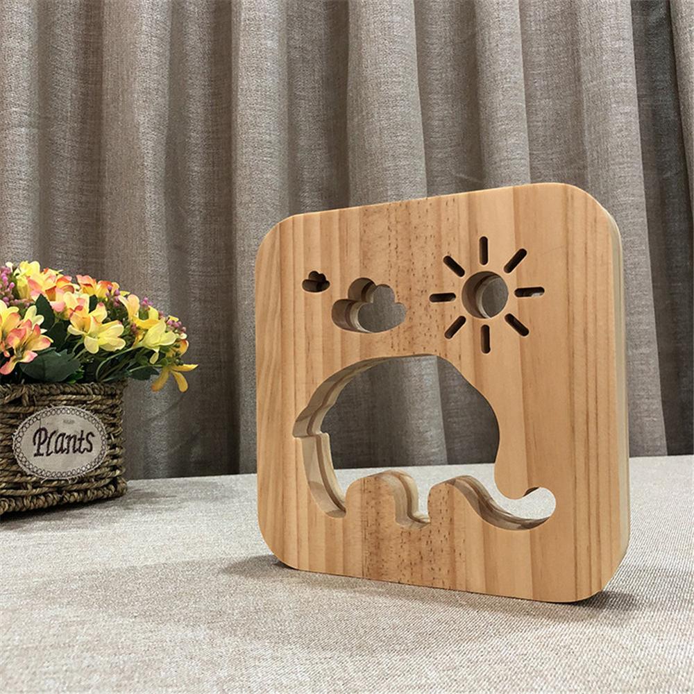3D Wooden Lamp, LED Table Light USB Power Cartoon Nightlight Desk lamp Home Bedroom Decor Lamp, for Kids Adult