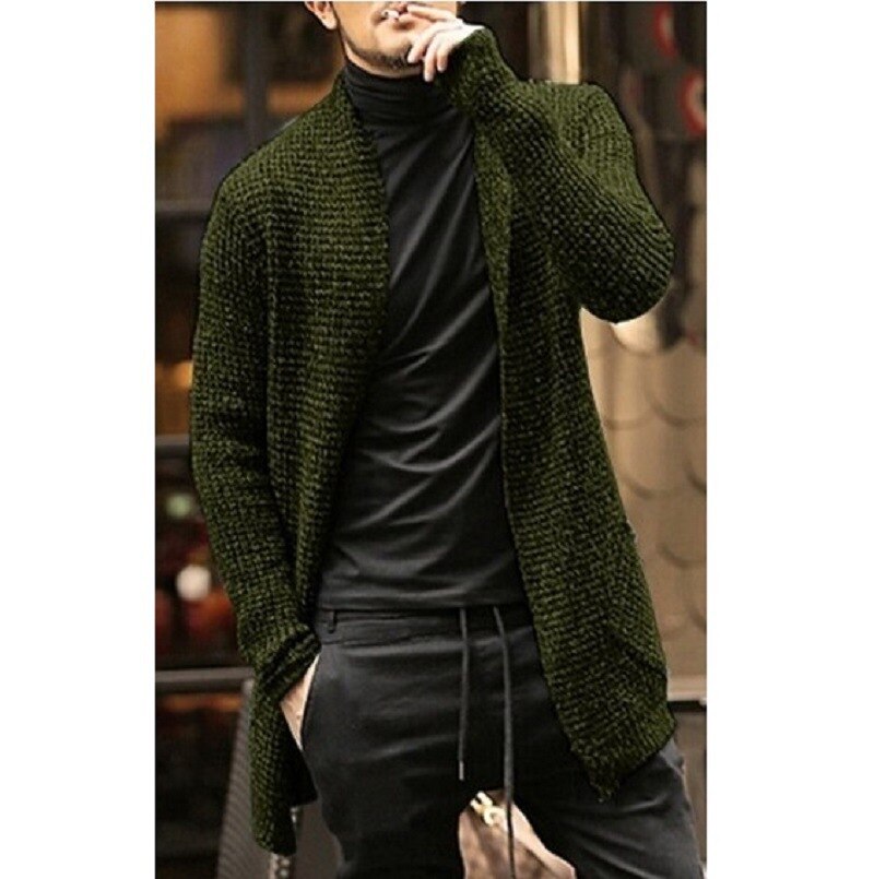 Vinter turn-down krave lang cardigan mænd afslappet solid varm langærmet sweater mænd slim fit homme rullekrave strik herre