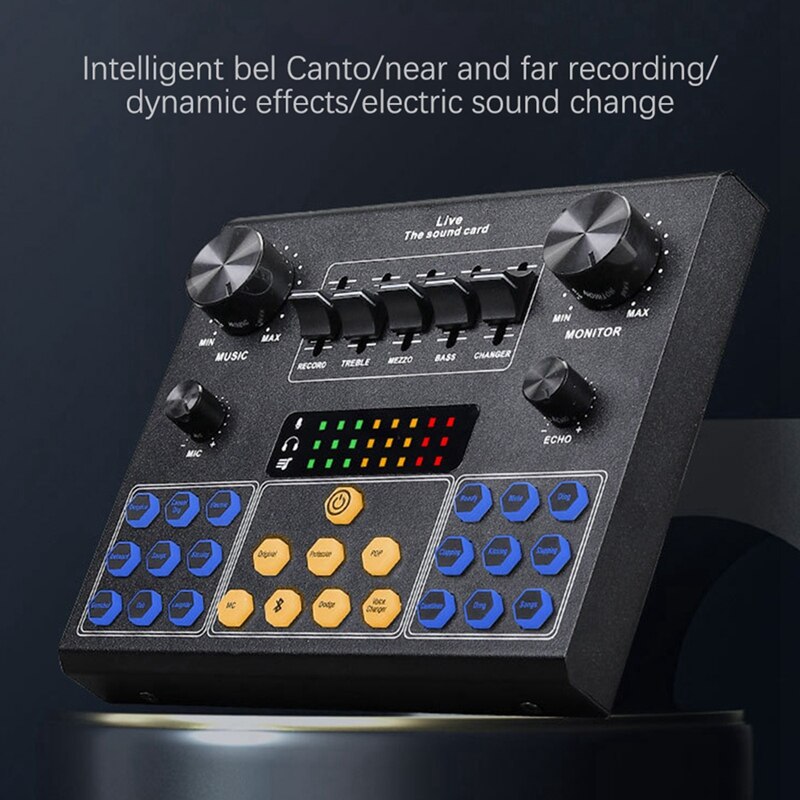 Tarjeta de sonido en vivo V9, tarjeta adaptadora mezcladora de Audio con cambio de voz, con variedad de efectos especiales, ajustes de equilibrio múltiples