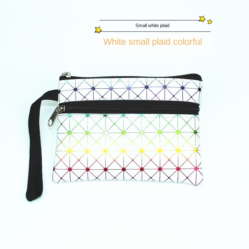 Dubbele laag dames portemonnee medium magische pu meisjes dubbele trek portemonnee kleine pols tas kaarthouders: Wit kleurrijk