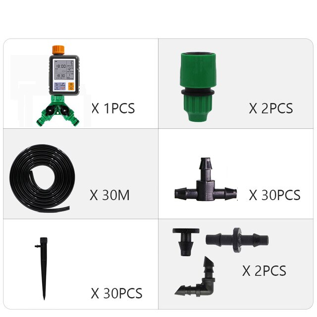 Automatic Drip Irrigation System Garden Irrigation Systems Watering Kits with Adjustable Dripper: 30M and Timer