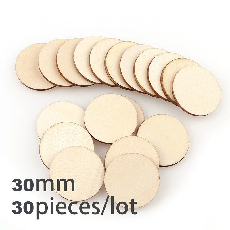 Diameter 1-10cm naturlige ufærdige runde træskiver cirkler skiver til gør-det-selv-håndværk børn julemaleri legetøj ornament indretning: 30mm 30 stk