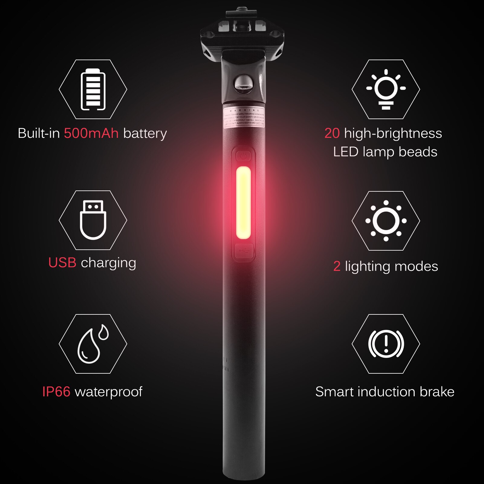 Fietszadelpen slimme fietszadelpen met remlicht oplaadbare fietszadelpen ingebouwd remlicht voor veilig rijden