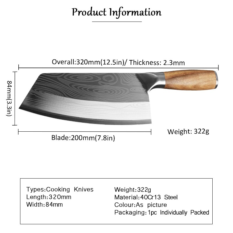 Cuchillo de carnicero de acero inoxidable, utensilio de Chef chino de Damasco, con mango de madera, 7,5 pulgadas