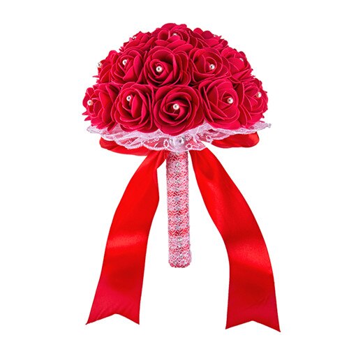 Yellow White Blue Wedding Flowers Bridal Bouquets Handmade Artificial Rose Bridal Bouquet for Wedding Decoration: Red