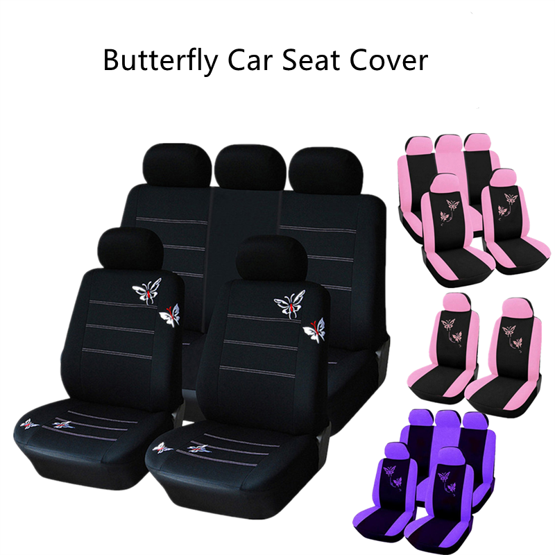Vlinder Borduurwerk Auto Bekleding Auto Seat Protector Ademende Wasbare Roze Auto Seat Cover Sets Voor Vrouwen Auto Decor