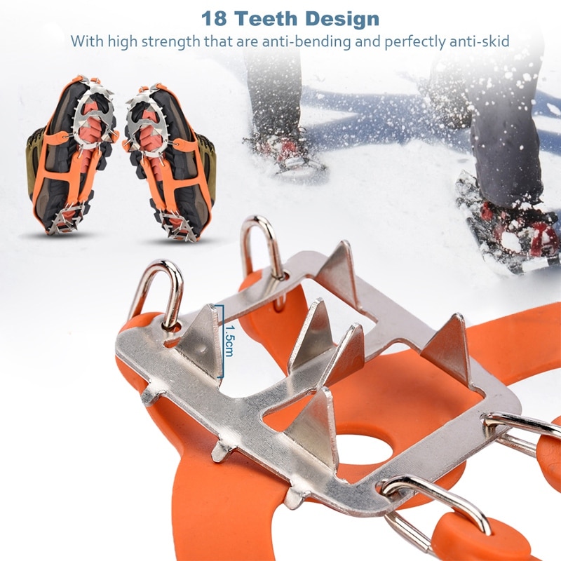 AUAU-18 Teeth Ice Gripper Spike for Shoes Anti Slip Climbing Snow Spikes Crampons Cleats Chain Claws