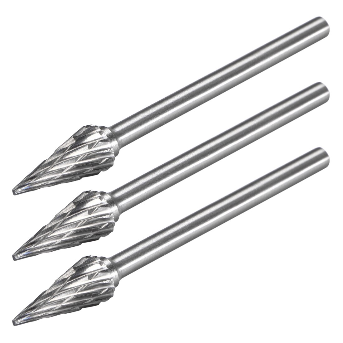 Uxcell 3 stuks hardmetalen frezen, dubbelsnijdende roterende frezen, vijl, puntige kegelvormige snijfrezen, 1/8 " schacht voor slijpmachinebits