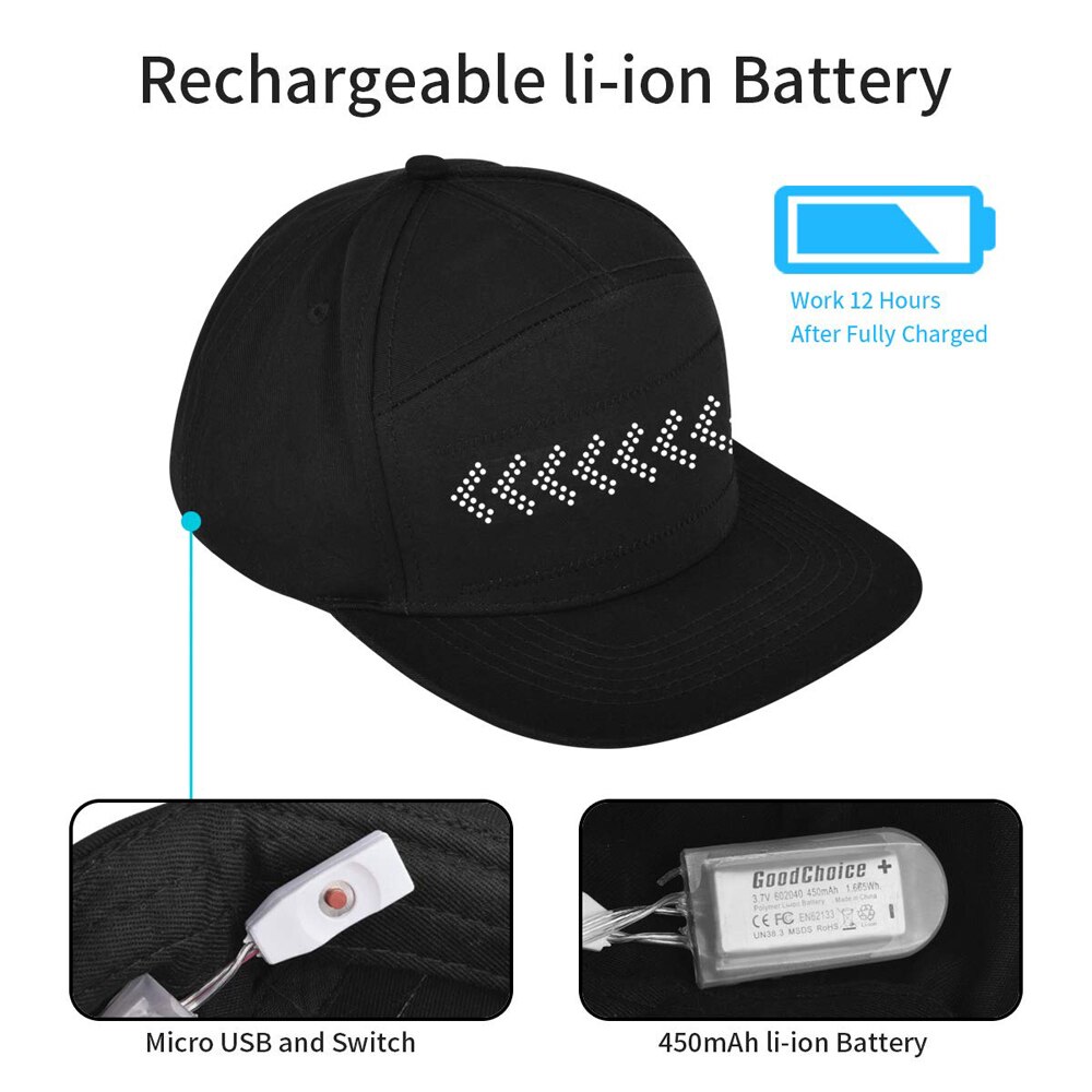 Gorro inteligente con pantalla LED y Bluetooth, gorra ajustable para , Club, Halloween, cumpleaños, festivales, fiestas, deporte