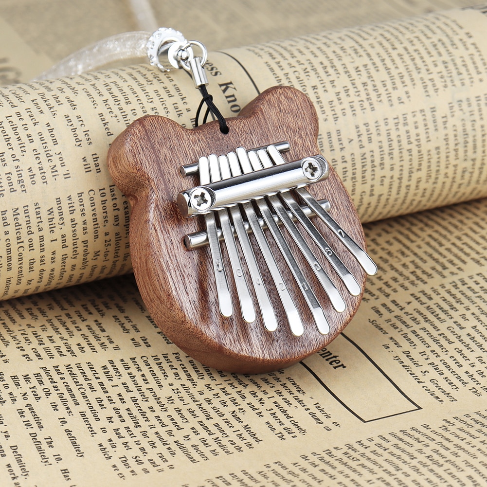 8 Keys Thumb Piano with Lanyard Portable Mini Africa Finger Piano Bear Shape Mahogany Board Kalimba Musical Instruments