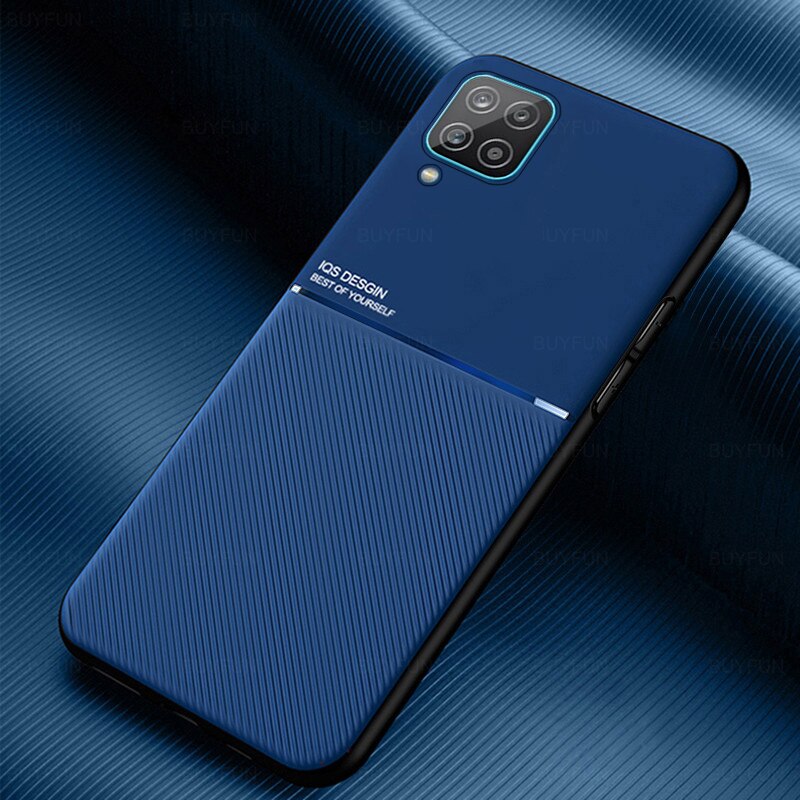 leather texture car magnetic holder phone covers case for samsung galaxy a12 a 12 galaxya12 sm-a125f/dsn 6.5'' coque para fundas: for samsung a12 / blue