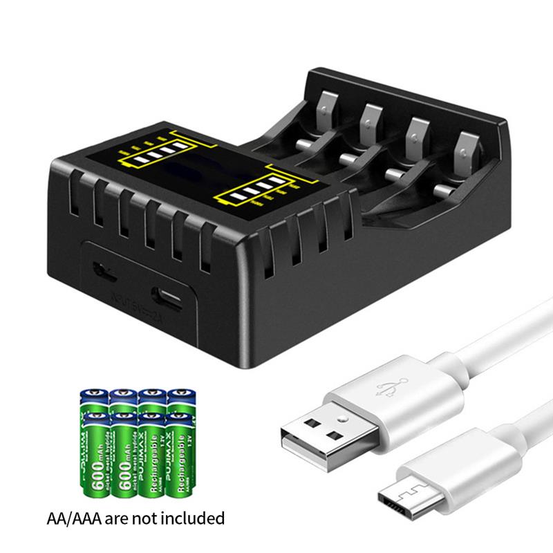 4 Slots Electric Battery Charger Intelligent Fast LED Indicator USB Charger For AA/AAA Ni-MH/Ni-Cd Rechargeable Battery: black