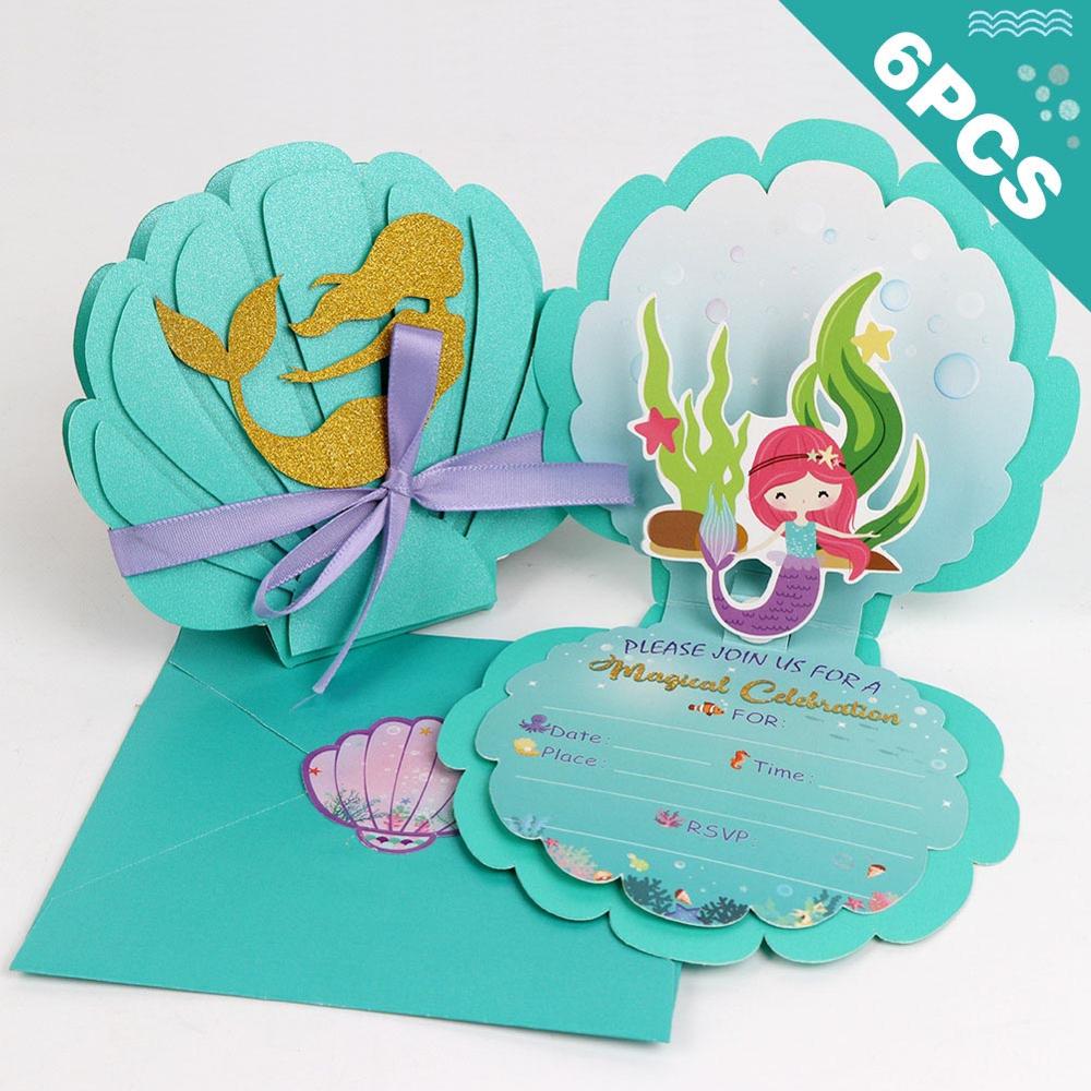 OurWarm syrena papier cukierki pudełko karta zaproszenie torby na prezenty dziewczyny urodziny traktować syrenka impreza dobrodziejstw dekoracji: 6sets card