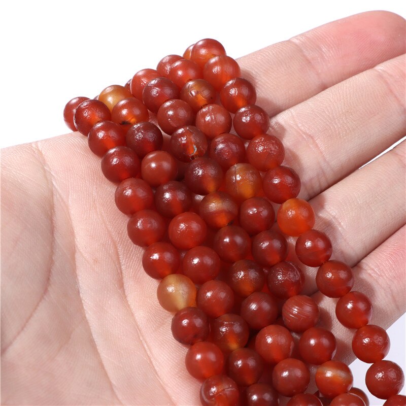 6 8 10mm Natural Raw Mineral Agates Bead Round Coffee Stone Agates Bead Loose Spacer Beads For Jewelry Making DIY Accessories: 5 .Red / 10MM about 36pcs